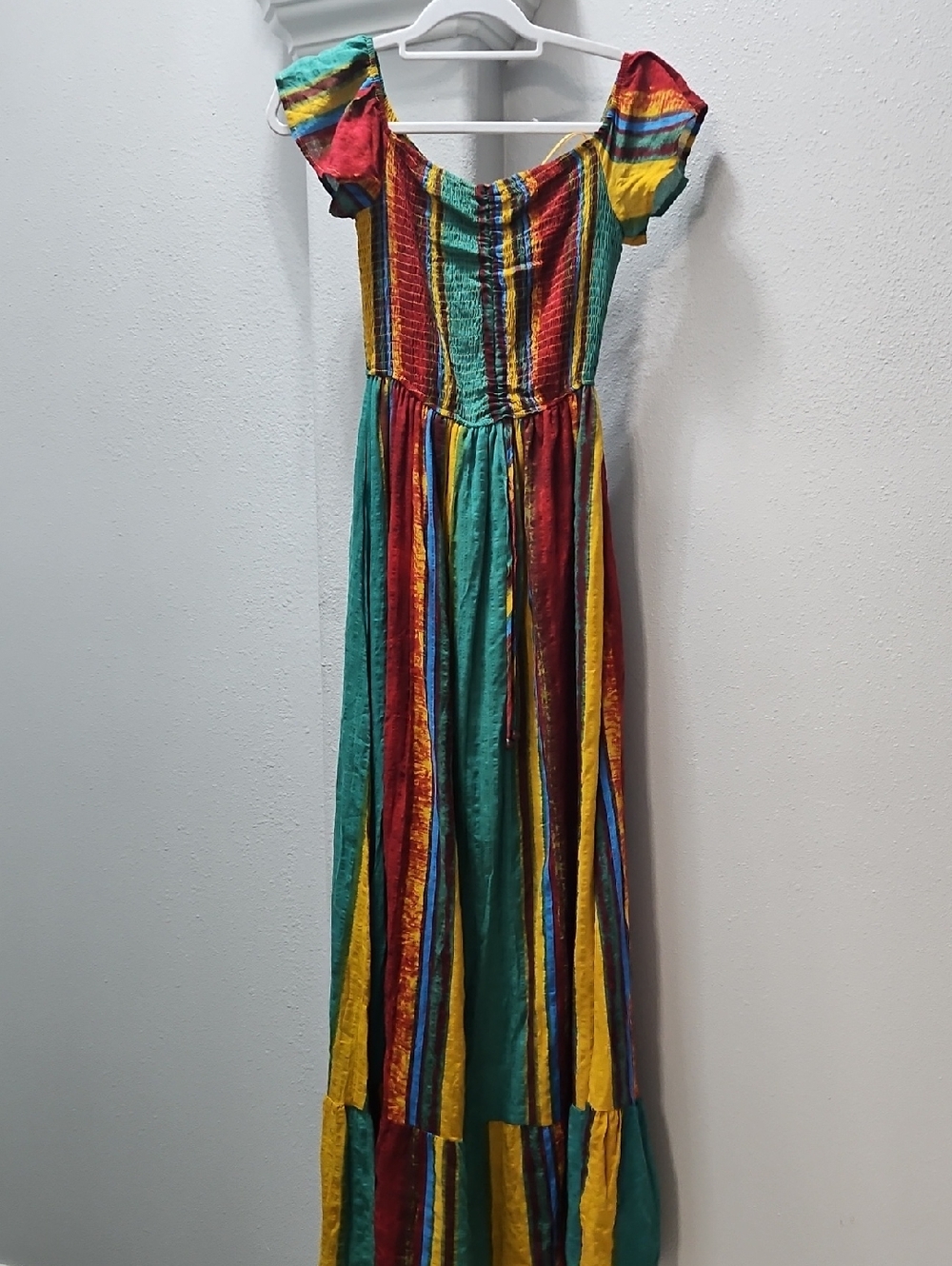 Striped Multicolor Maxi Dress with Smocked Bodice
